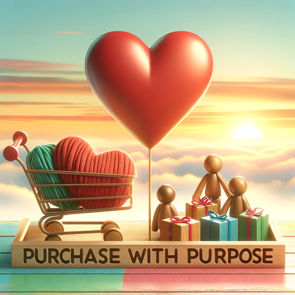DALL·E 2024-01-23 19.26.27 - A conceptual image for the 'Purchase with Purpose' page, featuring a red heart symbol and colorful wooden children's toys. The background should inclu